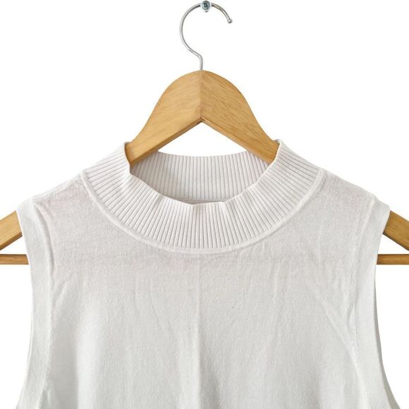 Loft White Mock Neck Sleeveless Knit Blouse - Picture 3 of 6